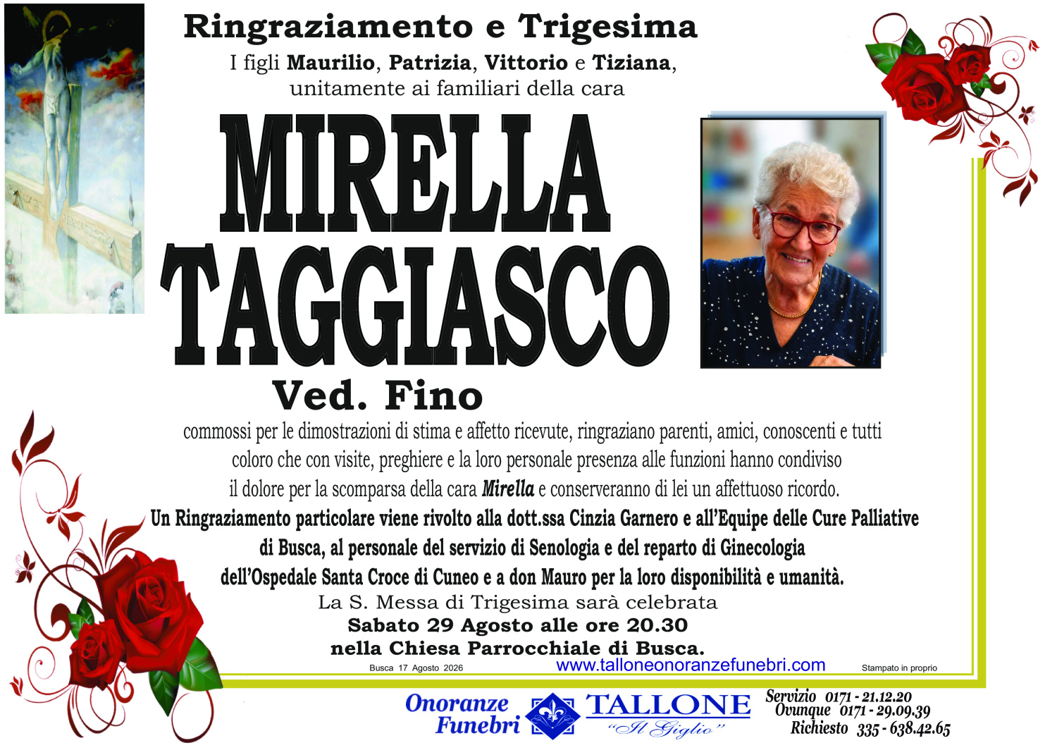 <br />
<b>Warning</b>:  Undefined variable $info in <b>/home/tallone/public_html/ringraziamenti.php</b> on line <b>68</b><br />
Taggiasco Mirella